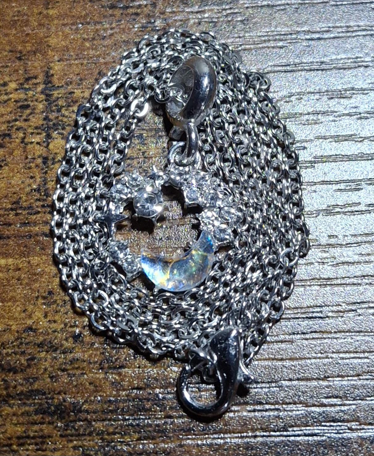 Iridescent Moon Pendant Necklace – Silver Chain Jewelry