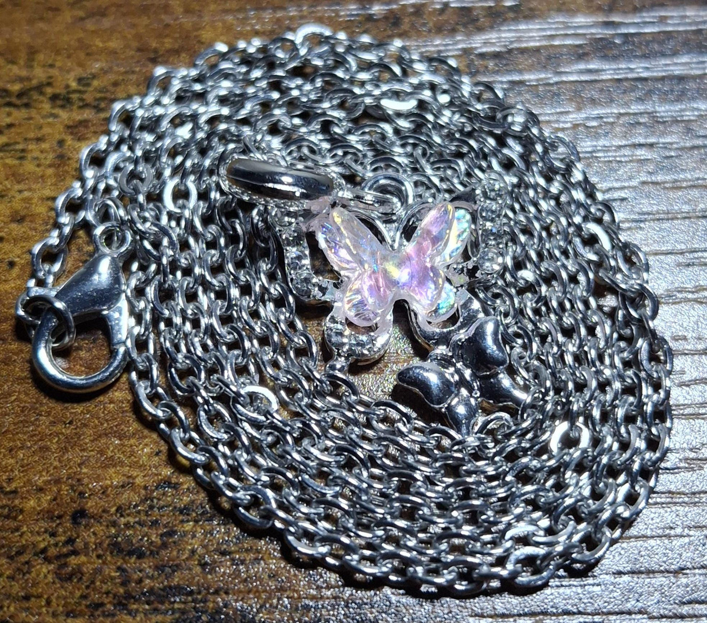Iridescent Butterfly Pendant Necklace – Silver Chain Jewelry