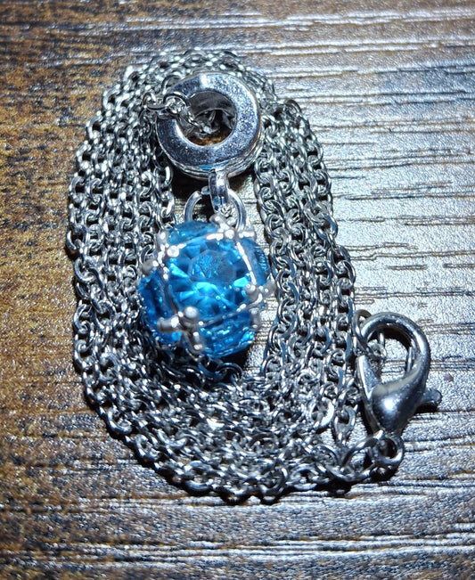 Blue Crystal Sphere Pendant Necklace – Silver Chain Jewelry