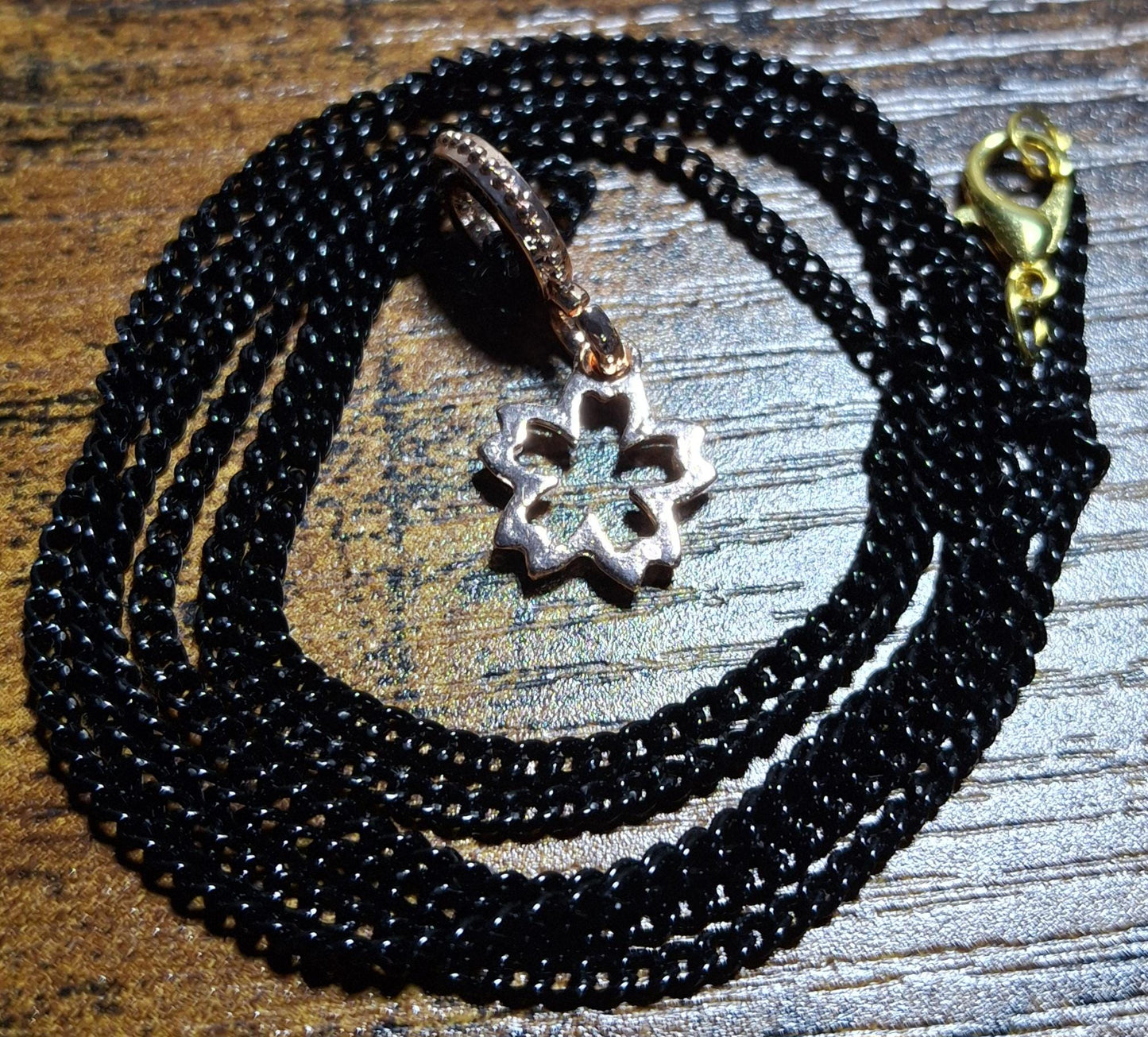 Cherry Blossom Pendant Necklace – Black Chain Jewelry